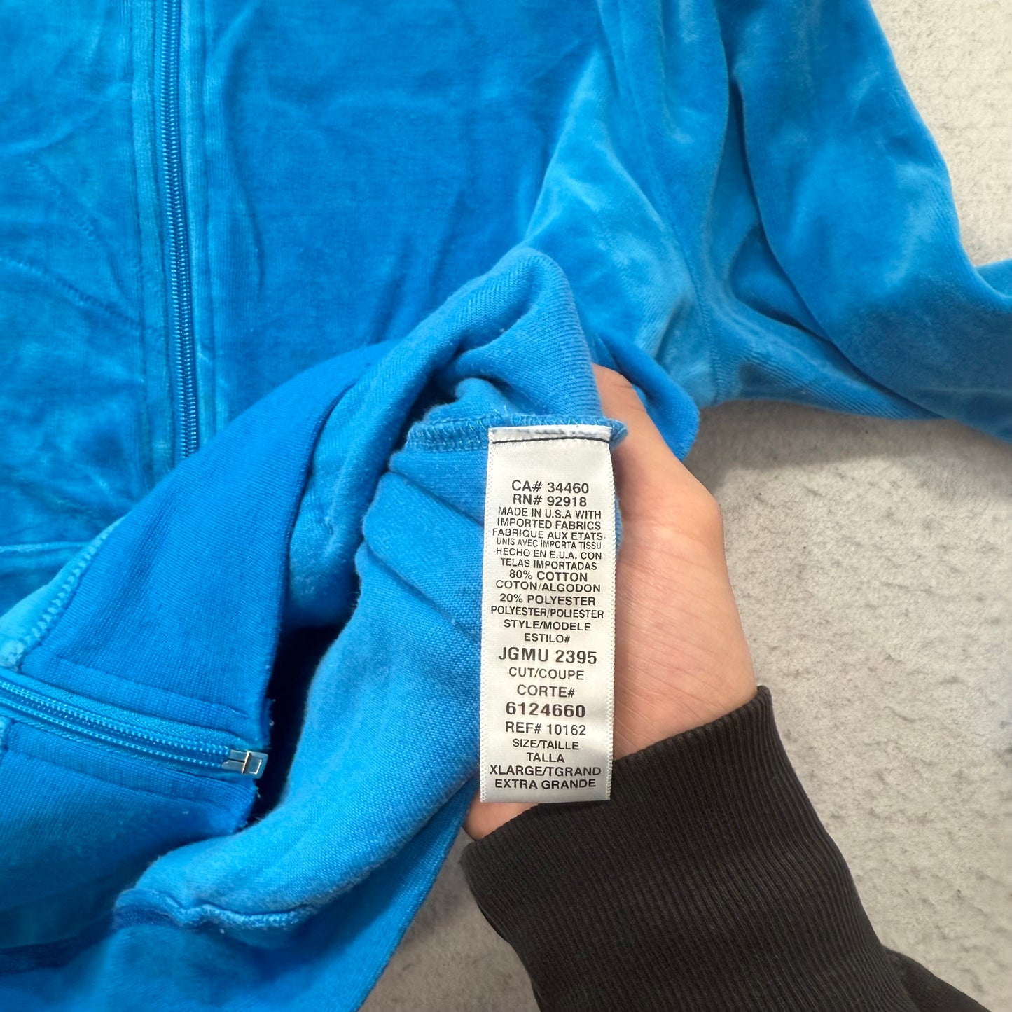Juicy Couture Womens Cobalt Blue Velour Zip-Up Hoodie Loungewear Pockets Size XL