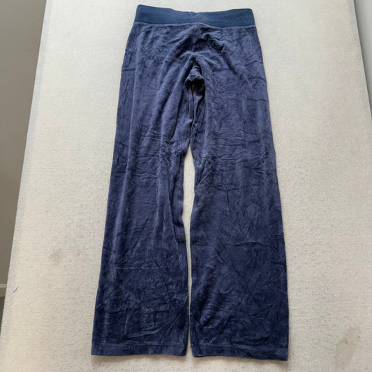 Vintage Juicy Couture Women's Navy Velour Flared Track Pants Loungewear Size S
