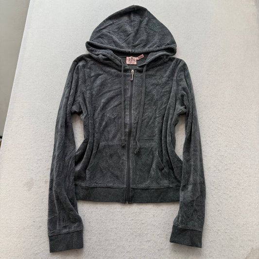 Vintage Juicy Couture Women's Charcoal Gray Velour Tracksuit Set Y2k Size L/XL