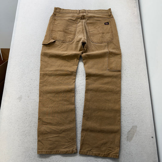 Genuine Dickies Men's Khaki Relaxed Fit Carpenter Pants Pockets Logo Size W34