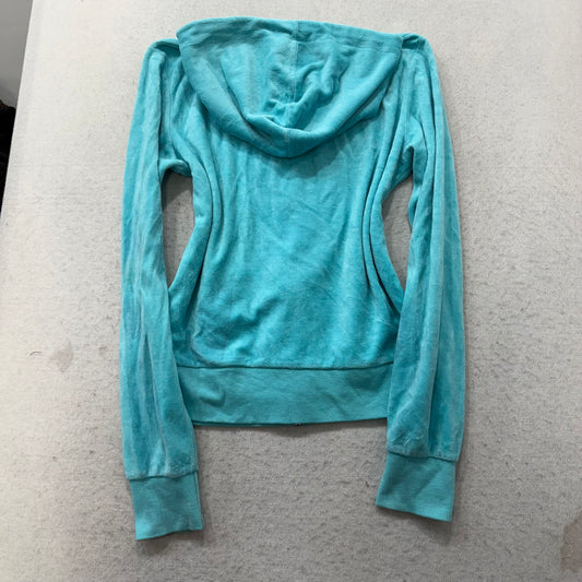 Juicy Couture Women's Turquoise Velour Full Zip Hoodie Drawstring Pockets Size M