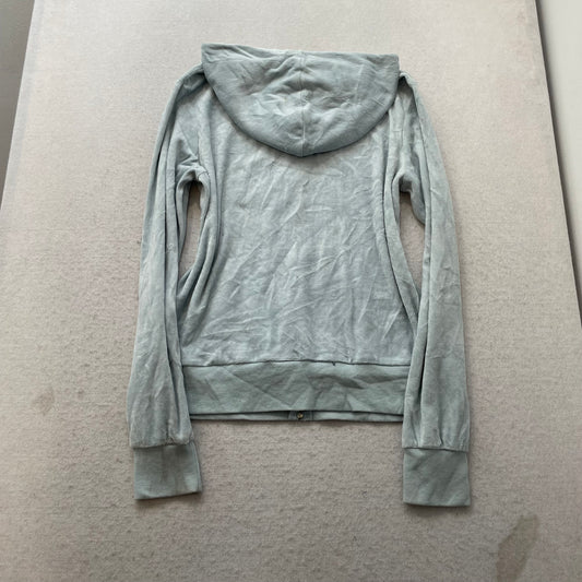 Juicy Couture Women's Light Sage Green Velour Zip-Up Hoodie Drawstring Size XL