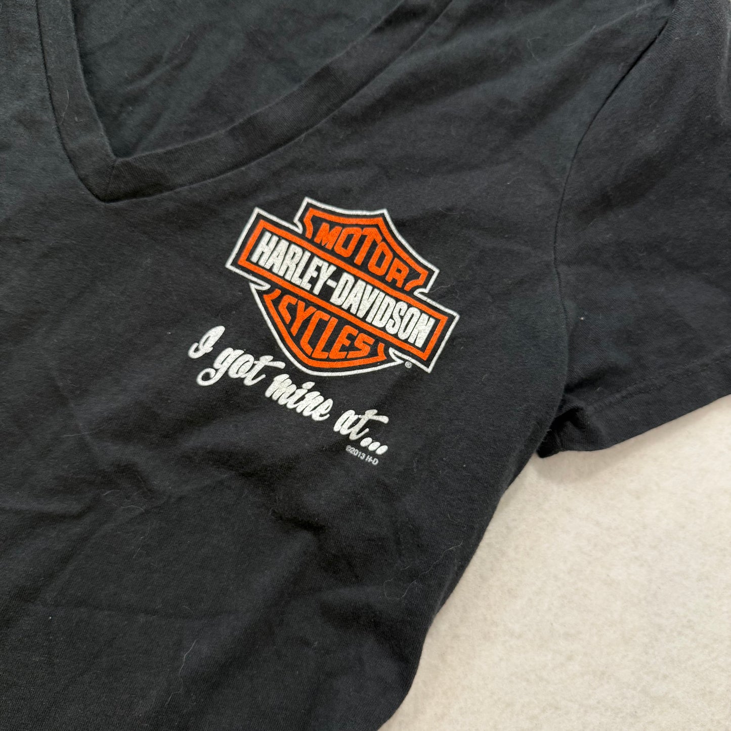Harley-Davidson Women's Black T-Shirt Short Sleeves V-Neck Graphic Tee Size S