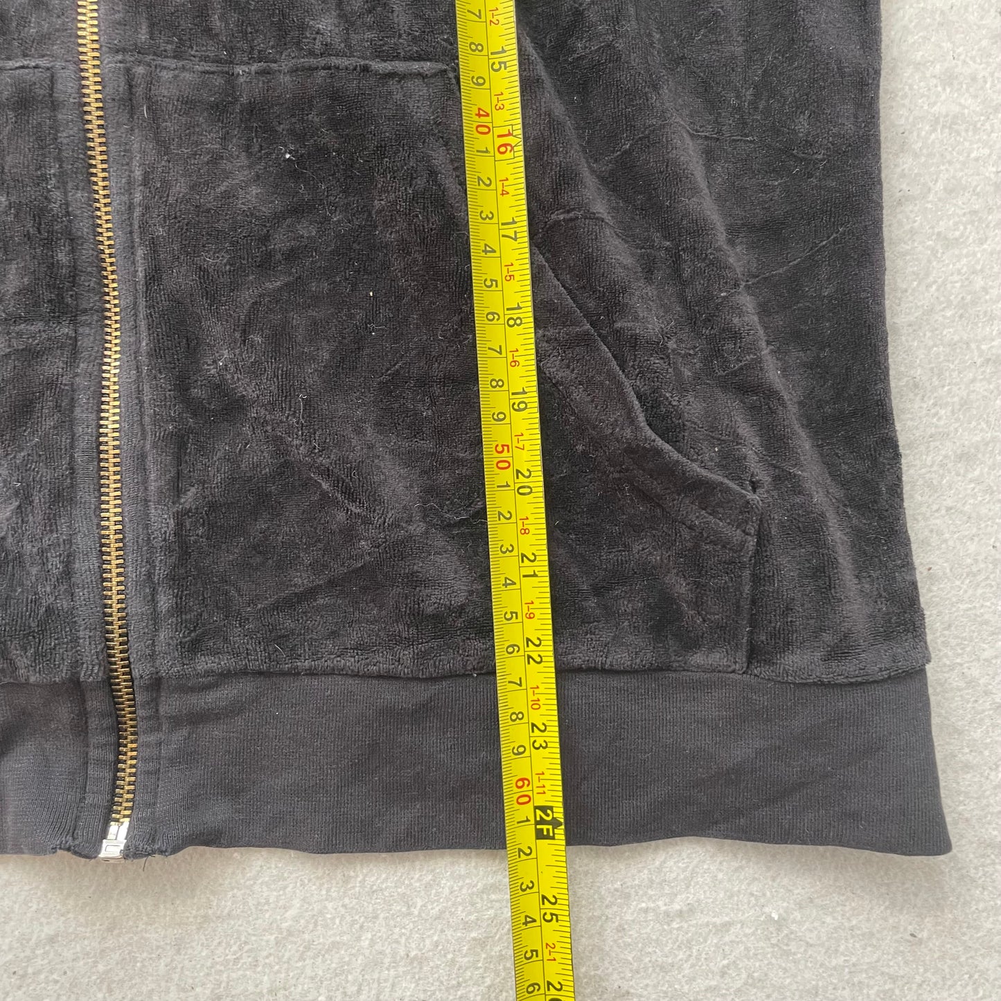 Juicy Couture Women's Black Velour Full Zip Hoodie Casual Pockets Y2k Size L