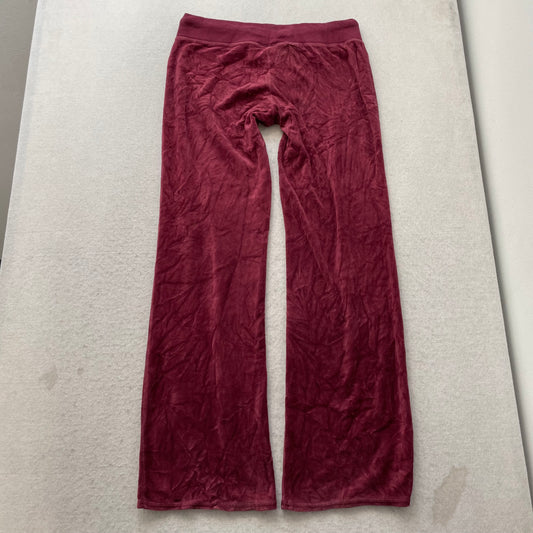 Vtg Juicy Couture Women Burgundy Velour Flare Track Pant Rhinestones Logo Size S