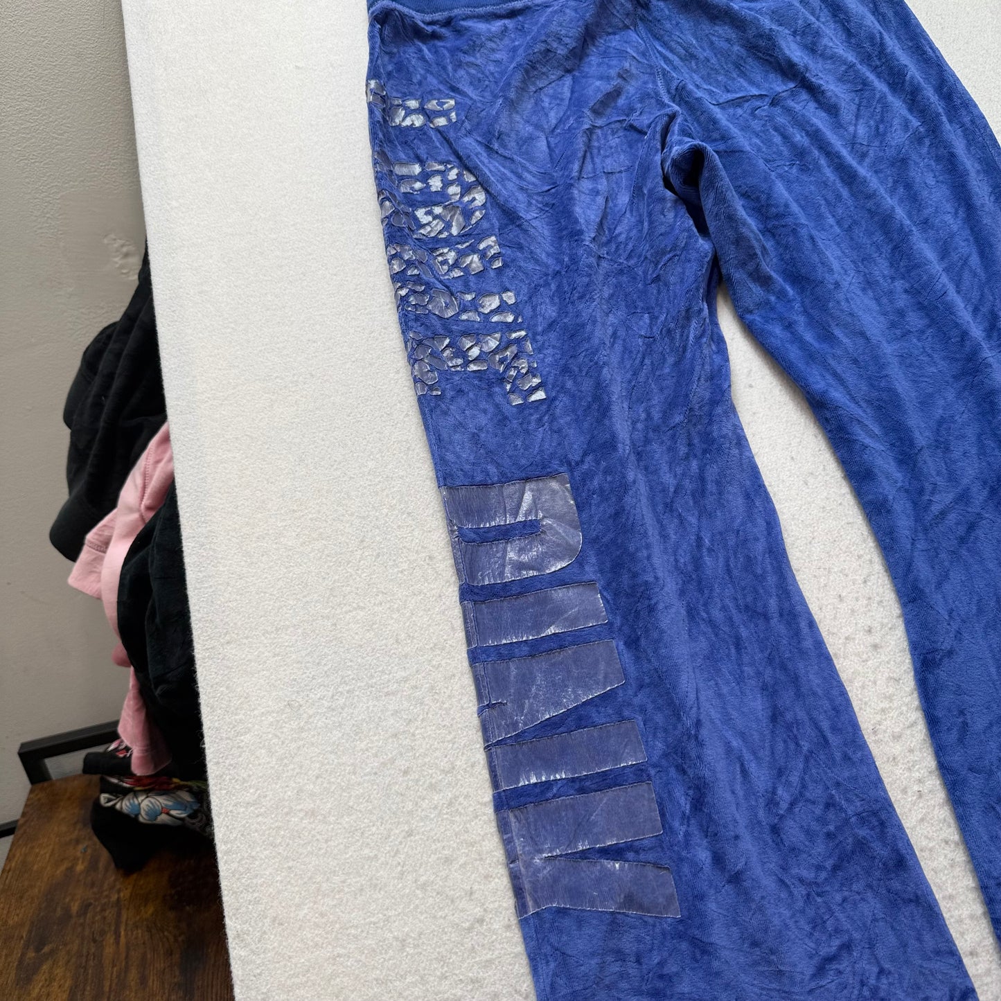 Victoria's Secret PINK Women's Cobalt Blue Velour Flared Track Pant Logo Size L