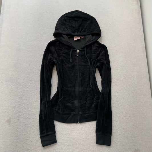 Vintage Juicy Couture Womens Black Velour Tracksuit Set Hoodie & Pant Y2k Size S
