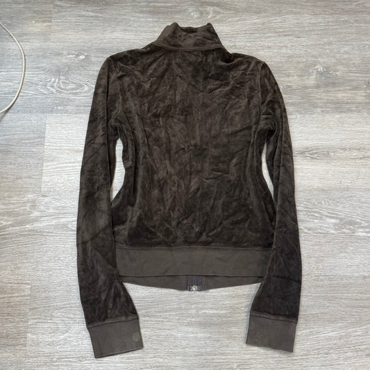 2003 Vtg Juicy Couture Women's Chocolate Brown Velour Zip-Up Track Jacket Size L