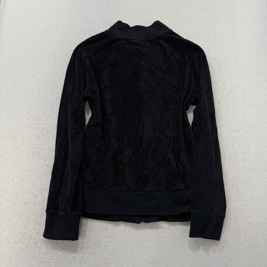 Puma Womens Jet Black Velour Full Zip Track Jacket Slash Pockets Logo Y2K Size M