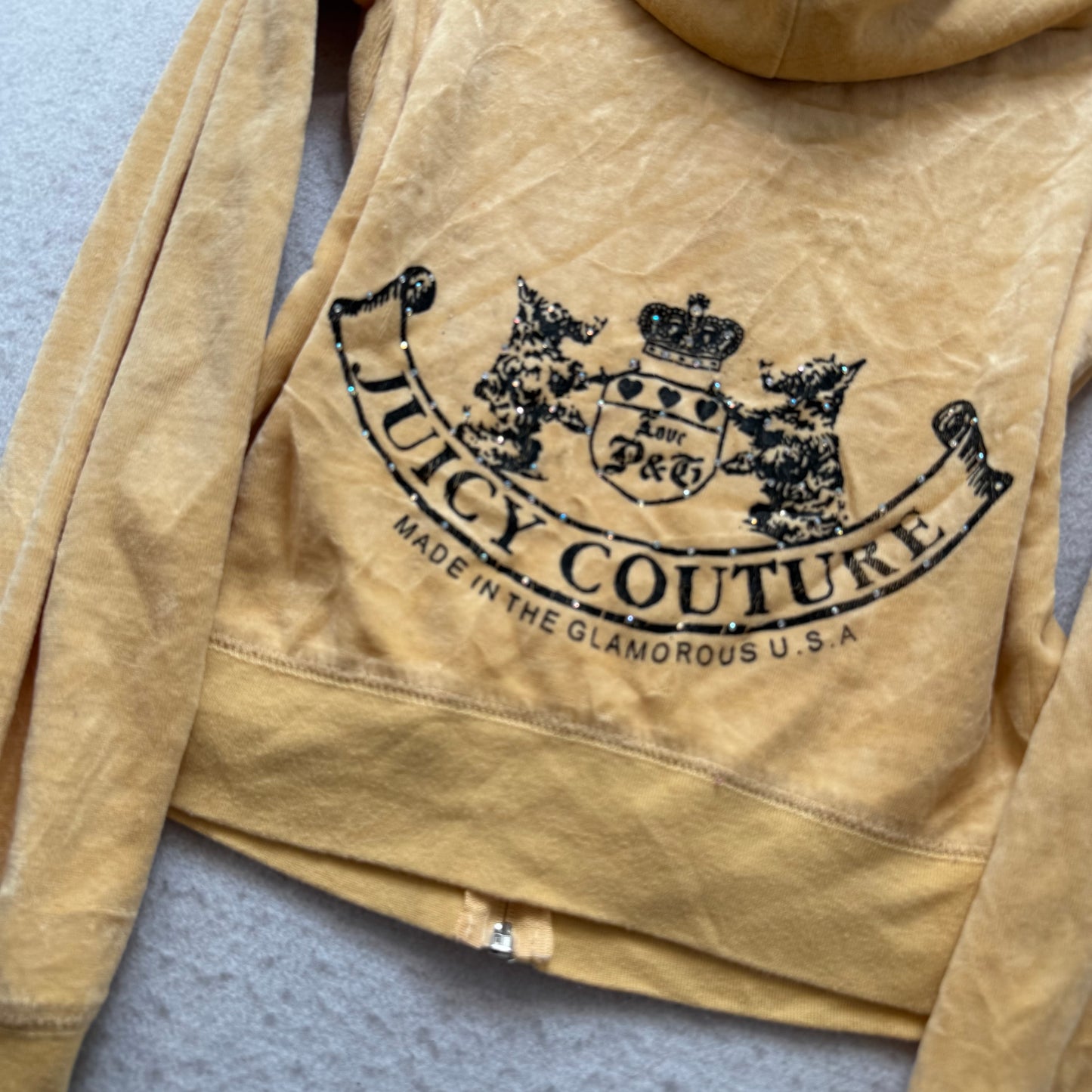 Juicy Couture Scottie Dogs Women's Camel Velour Zip-Up Hoodie Rhinestones Size M