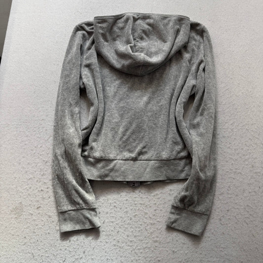 Vintage Juicy Couture Womens Gray Velour Zip-Up Hoodie Loungewear Classic Size L
