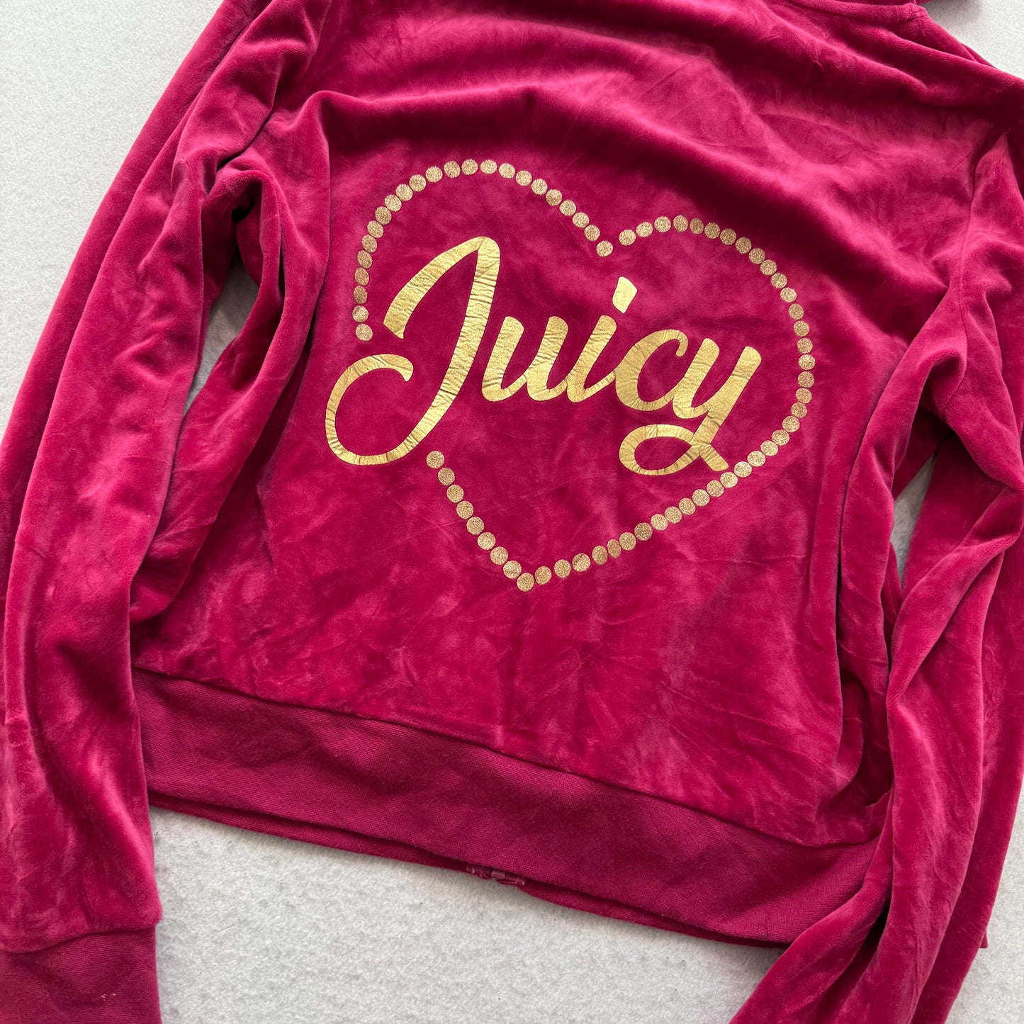 Juicy Couture Women's Dark Fuchsia Velour Zip-Up Hoodie Glitter Logo Y2k Size XL