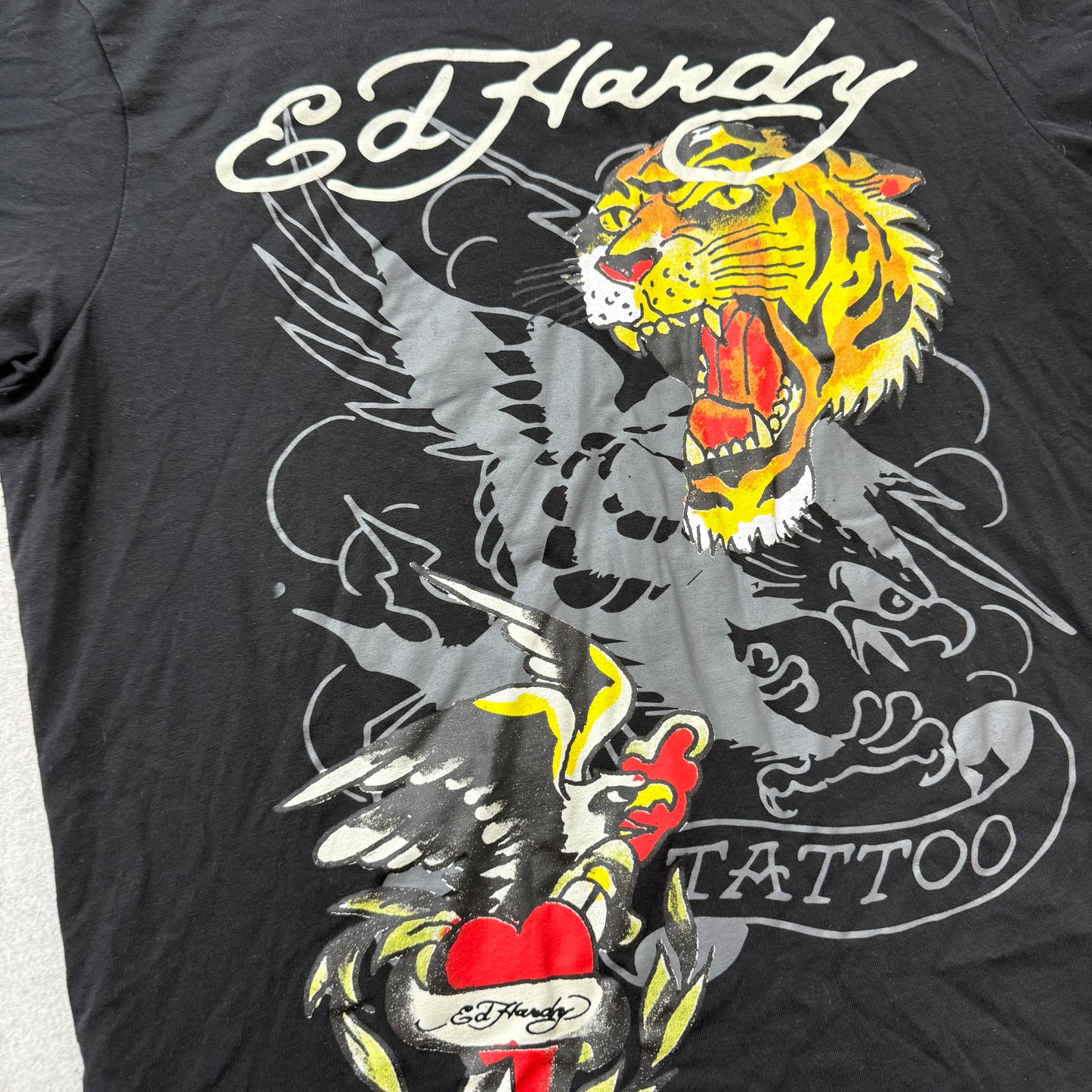 Ed Hardy Men's Black T-Shirt Short Sleeve Eagle Tiger Tattoo Graphic Tee Size M