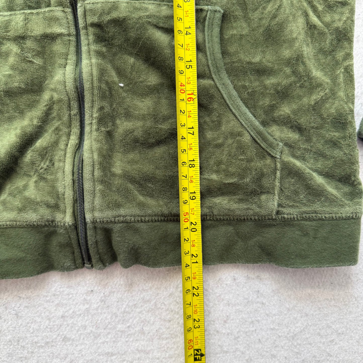Juicy Couture Women's Olive Green Velour Full Zip Hoodie Kangaroo Pocket Size XL