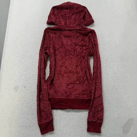 Hollister California Women's Marron Velour Zip-Up Hoodie Long Sleeve Y2k Size S