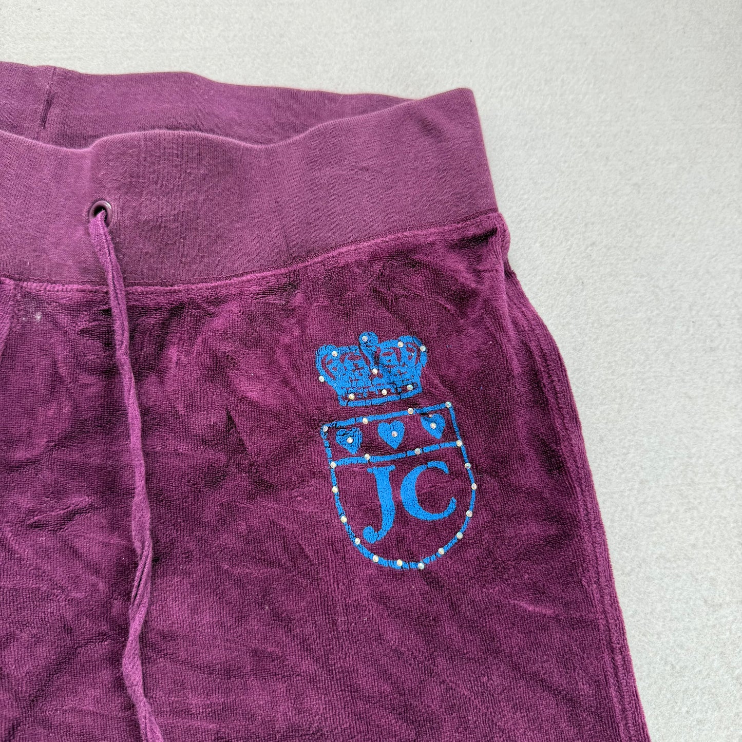Juicy Couture Women's Dark Plum Velour Flared Track Pant Rhinestones Logo Size M