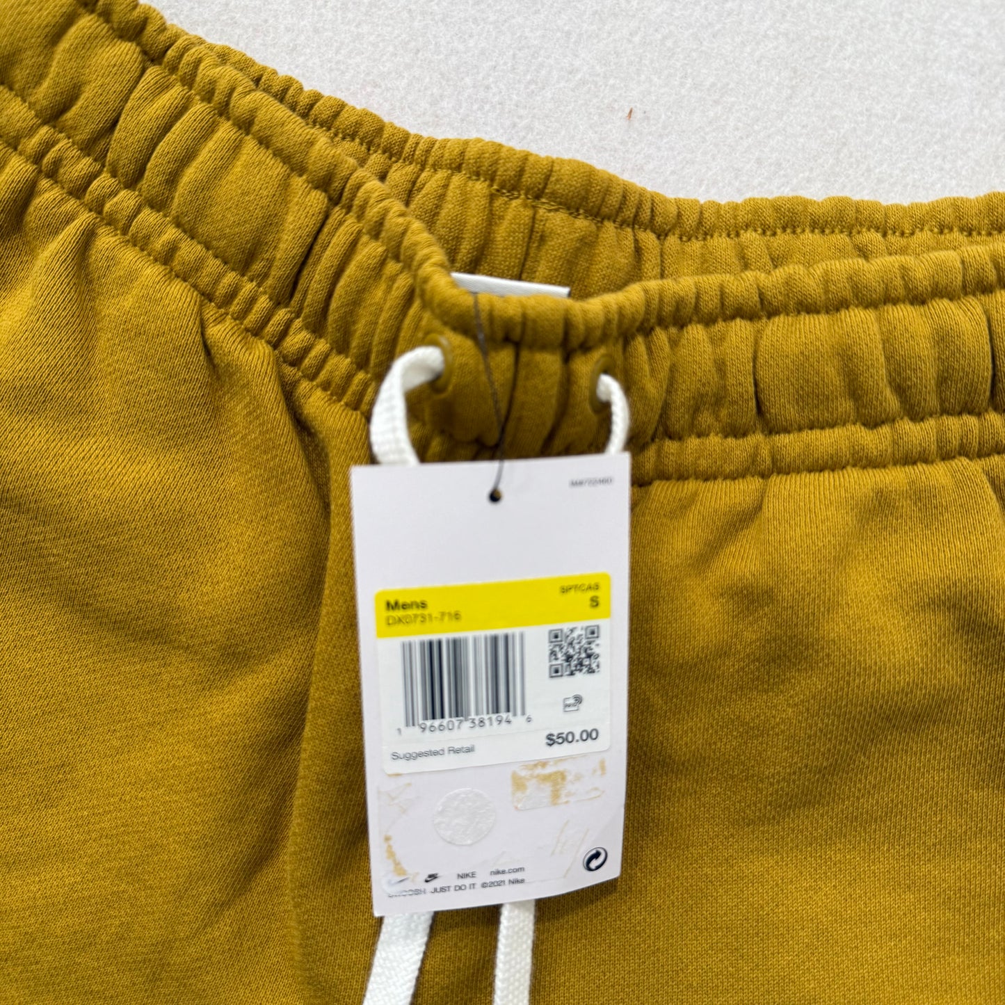 Nike Mustard Yellow Terry Cloth Drawstring Shorts Back Pocket