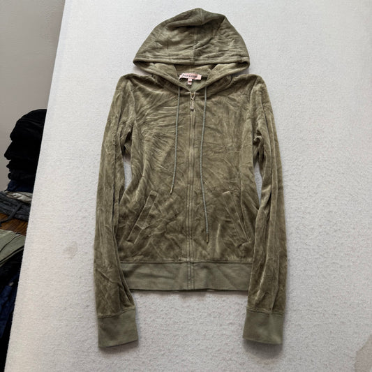 Juicy Couture Womens Light Olive Velour Tracksuit Set Hoodie & Pant Y2k Size L/M