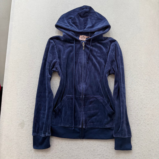 2003 Juicy Couture Women's Navy Velour Tracksuit Set Hoodie & Mini Skirt Size M