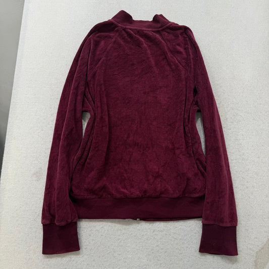 Bebe Sport Women's Burgundy Velour Zip-Up Track Jacket Embroidered Logo Size XL