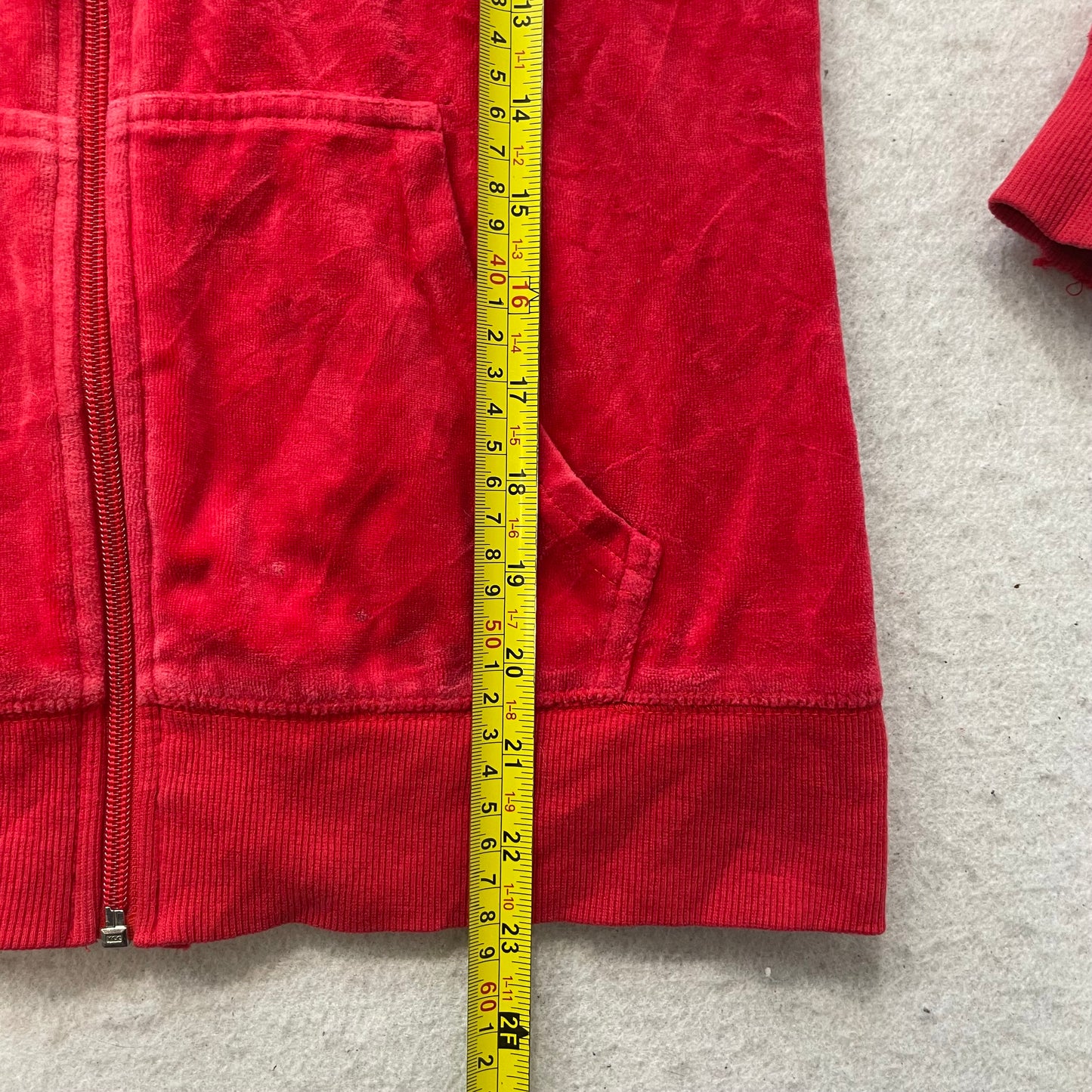 Vintage Juicy Couture Womens Red Velour Zip-Up Hoodie Streetwear Pockets Size S