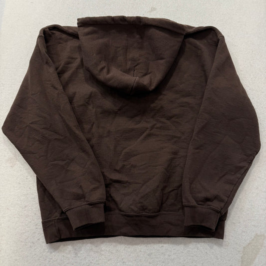 Gildan Heavy Blend Men's Brown Pull Over Hoodie Drawstring Graphic Y2k Size L