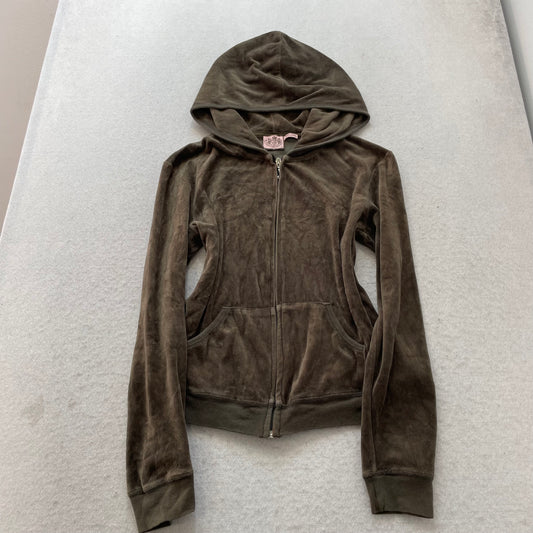 Juicy Couture Scottie Dogs Women's Brown Velour Zip-Up Hoodie Rhinestones Size M