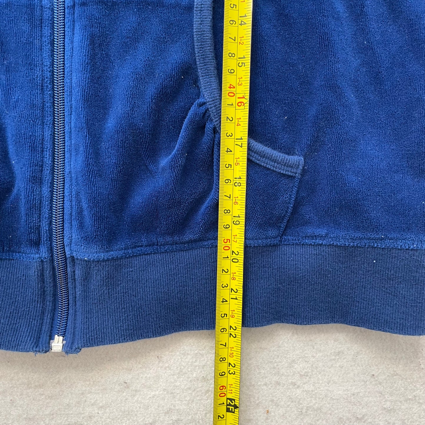Juicy Couture Women's Navy Blue Velour Zip-Up Hoodie Loungewear Pockets Size XL