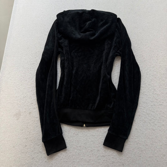 Juicy Couture Women's Black Velour Zip-Up Hoodie Rhinestone Zipper Y2k Size XS