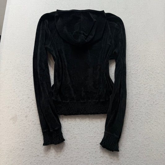 Juicy Couture Women's Black Velour Full Zip Hoodie Loungewear Pocket Y2k Size XL