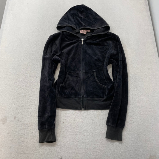 Juicy Couture Scottie Dogs Womens Black Velour Hoodie Rhinestones Graphic Size M