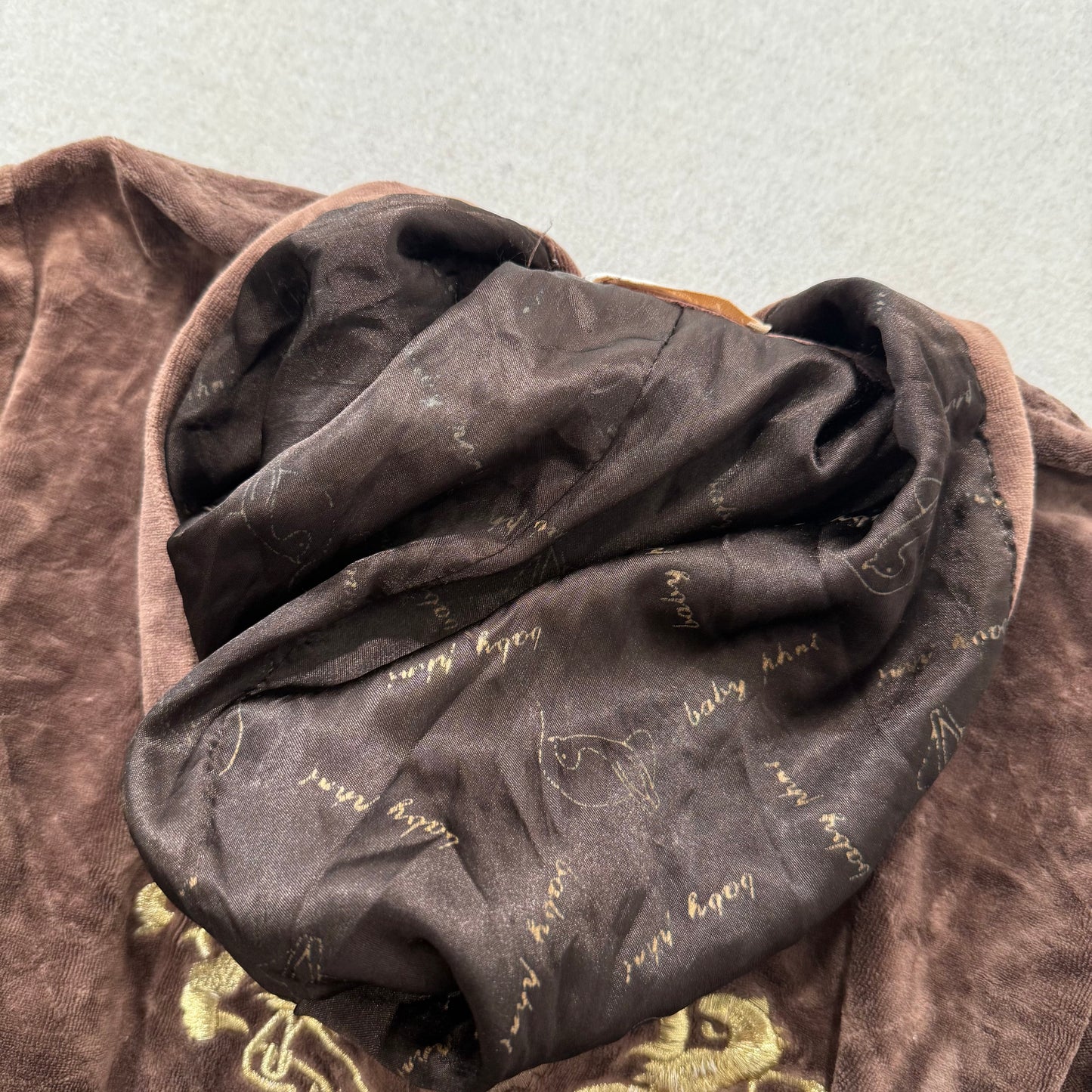 Vintage Baby Phat Womens Brown Velour Zip Up Hoodie Graphic Back Logo Y2K Size L