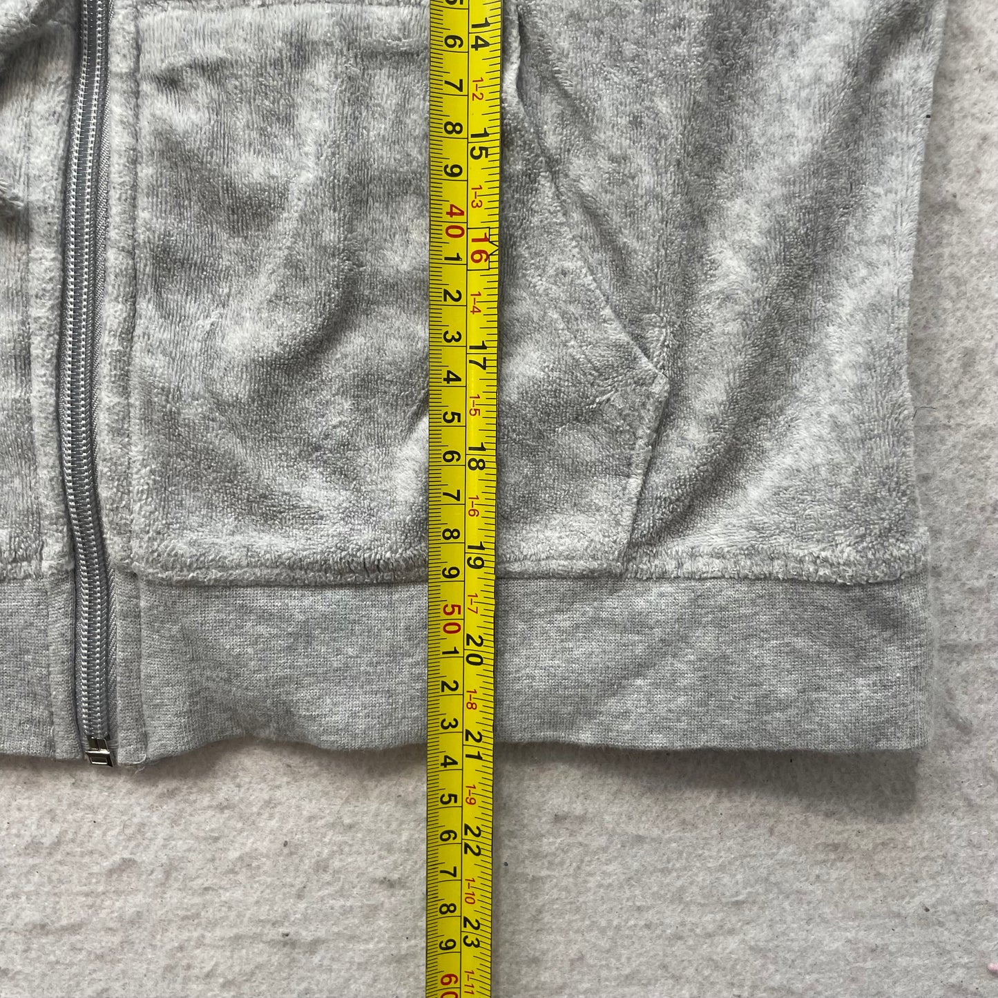 Vintage Juicy Couture Womens Heather Gray Velour Zip-Up Hoodie Drawstring Size S