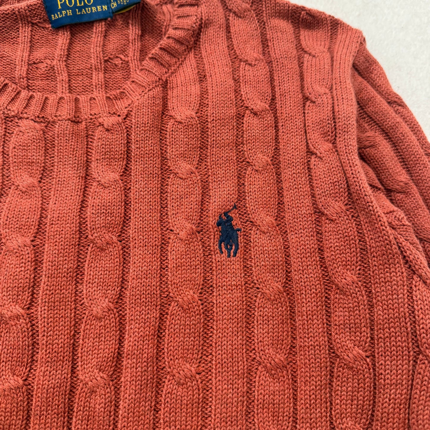 Polo Ralph Lauren Men's Terracotta Cable-Knit Sweater Ribbed Hem Logo Size S NWT