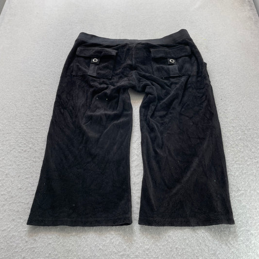 Juicy Couture Womens Black Terry Cloth Capris Pant Drawstring Flap Pocket Size M