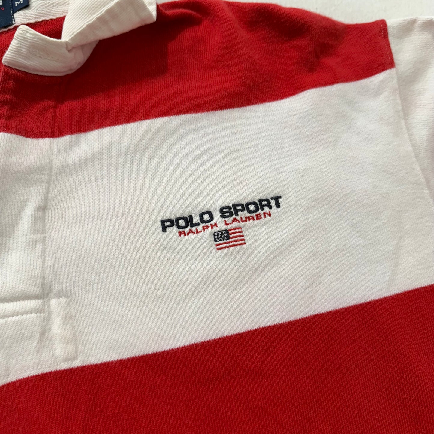 Polo Sport Ralph Lauren Red White Striped Cotton Polo Shirt Long Sleeves Size M