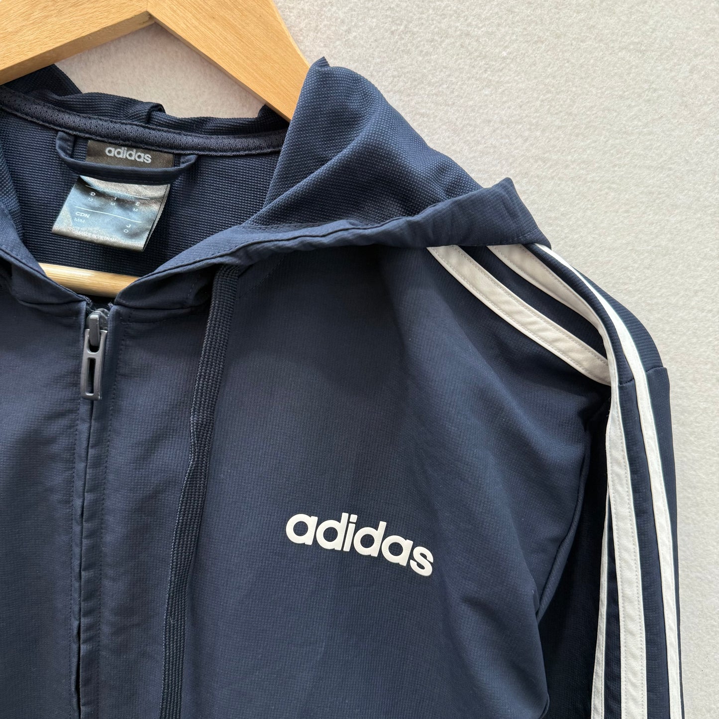 Adidas Men's Navy Full Zip Track Jacket Hooded Pockets Elasticated Cuffs Size M