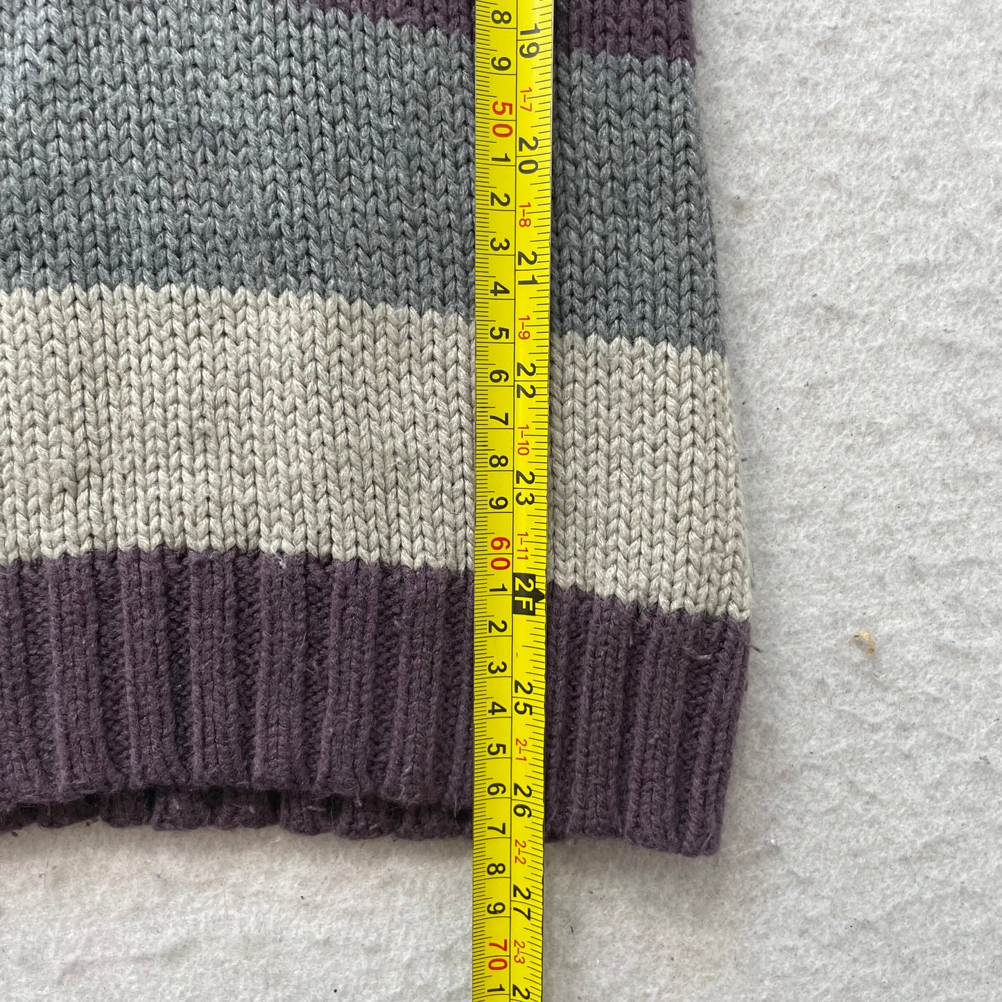 Arizona Jean Co Women's Purple Gray Striped Knit V-Neck Hooded Sweater Size S