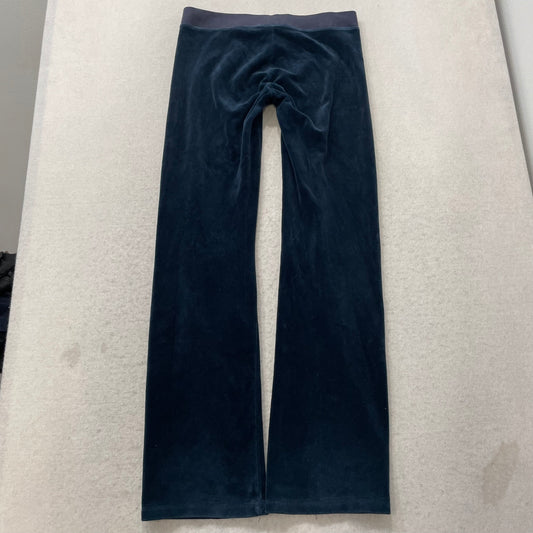 Vintage Juicy Couture Women's Navy Velour Flared Track Pant Graphic Logo Size S