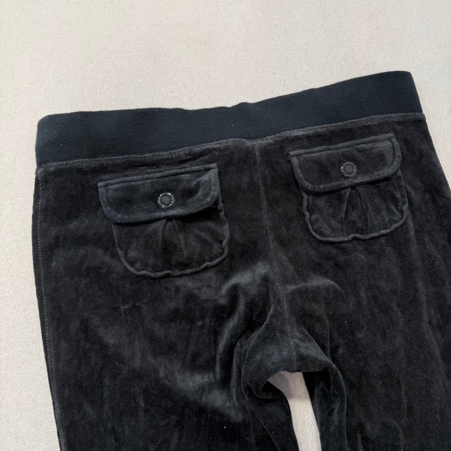 Vintage Juicy Couture Women's Charcoal Velour Flared Track Pants Pockets Size S