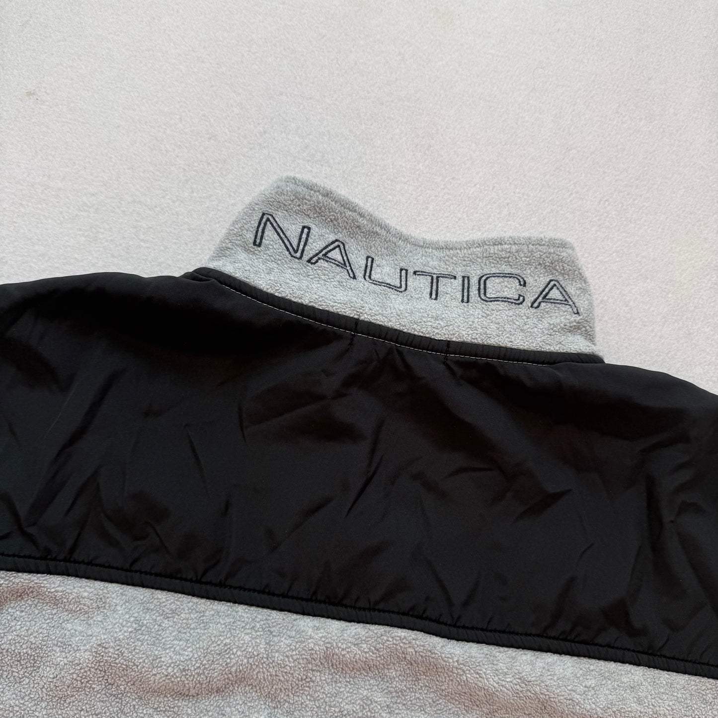 Nautica Men's Gray Fleece Full Zip Jacket Black Contrast Panel Mock Neck Size XL