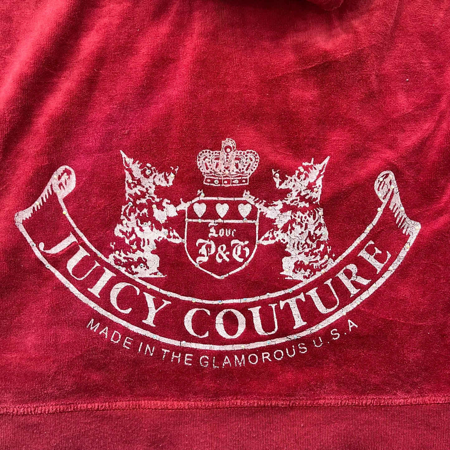 Vintage Juicy Couture Scottie Dogs Women's Maroon Velour Zip-Up Hoodie Size L