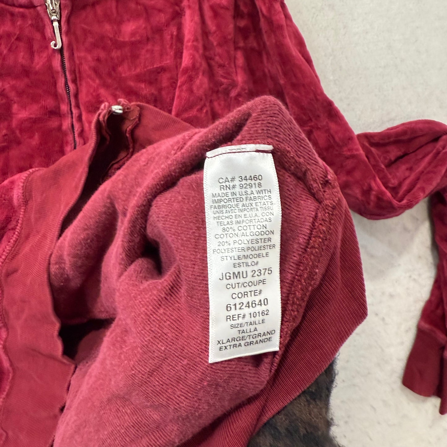 Juicy Couture Women's Maroon Velour Full Zip Hoodie Graphic Logo Preppy Size XL