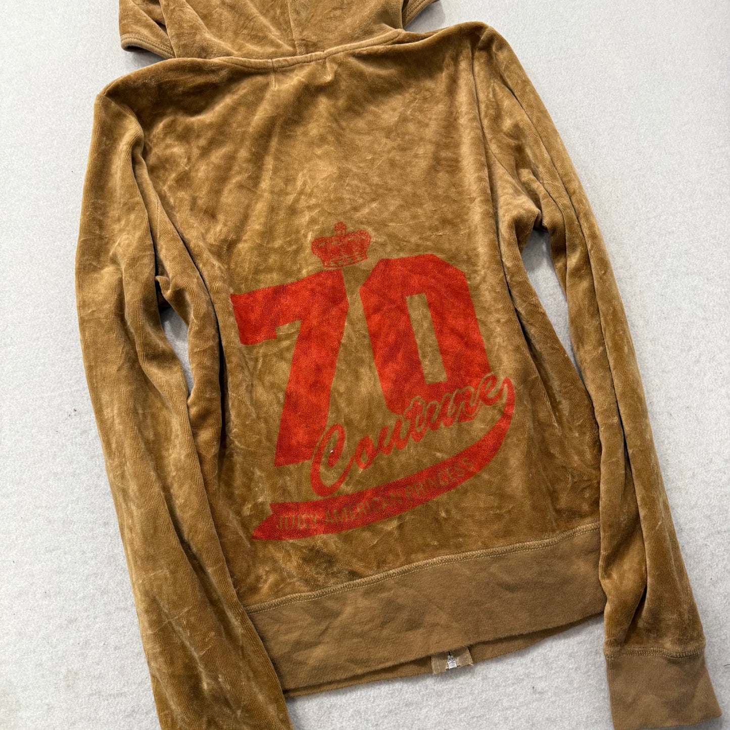 2003 Vintage Juicy Couture Women's Toffee Velour Full Zip Hoodie Graphic Size L