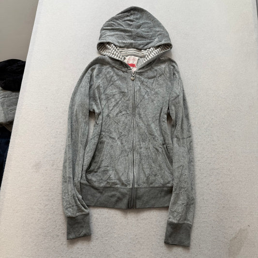Vintage Victoria's Secret PINK Womens Grey Velour Zip-Up Hoodie Patchwork Size M