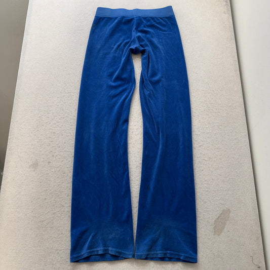 Juicy Couture Women's Blue Velour Flared Track Pants Drawstring Pockets Size P
