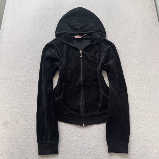 Vintage Juicy Couture Scottie Dogs Women's Jet Black Velour Zip-Up Hoodie Size S