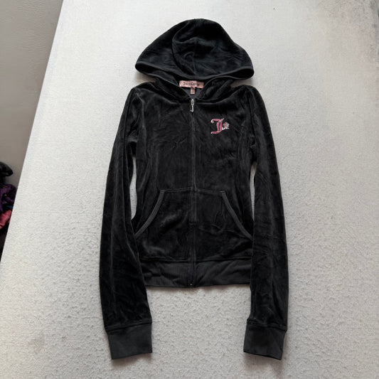 Juicy Couture Women's Charcoal Gray Velour Zip-Up Hoodie Crown Crest Logo Size S
