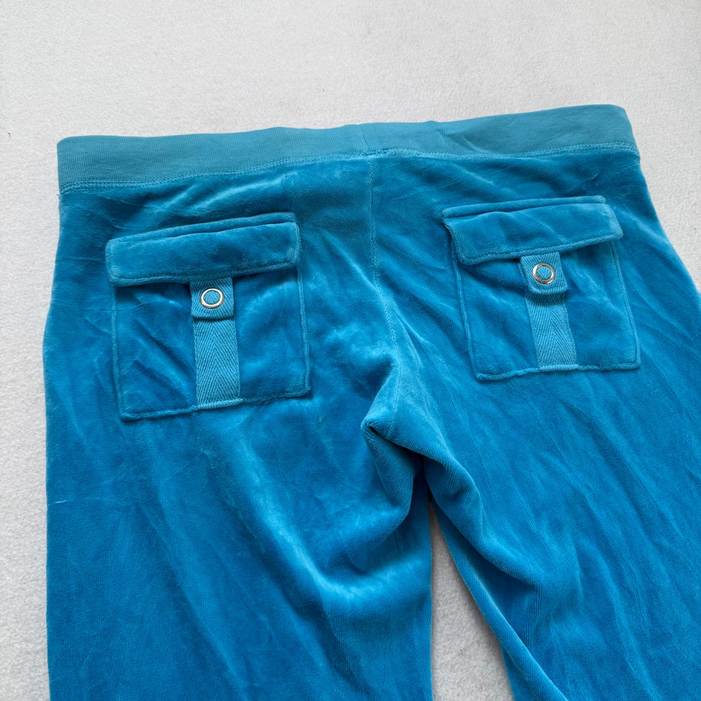 Vintage Juicy Couture Women's Ocean Blue Velour Flared Track Pant Pockets Size S