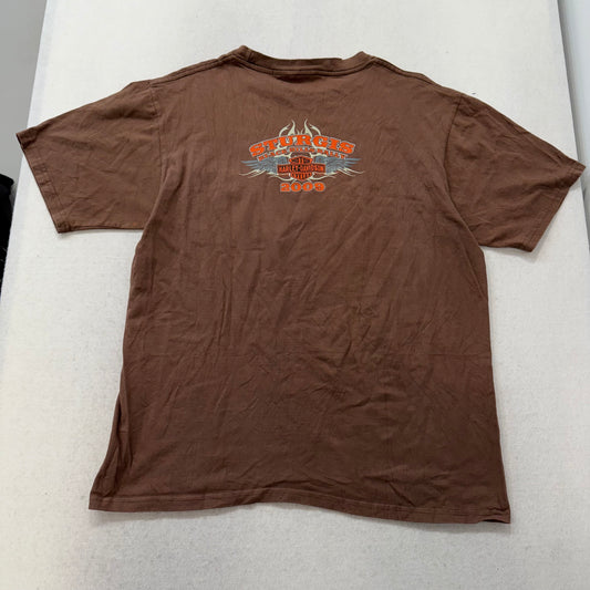 Harley-Davidson Men's Brown Cotton T-Shirt Crew Neck Graphic Streetwear Size XL